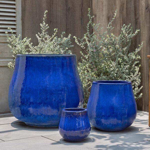 The Lang Co Glazed Royal Azure Blue Plant Pots - 7002 1903 nimbus planter pacifica glazed riviera blue