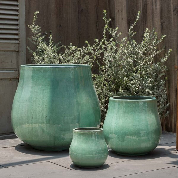 The Lang Co Glazed Bright Olive Green Plant Pots - 7002 19703 nimbus planter pacifica glazed sea green