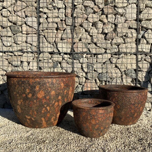 The Tam Coc Glazed Shades Of Golden Rust Plant Pots Set Of 3 - b 2