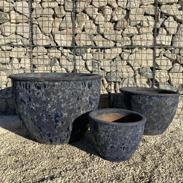 The Tam Coc Glazed Shades Of Ocean Blue Plant Pots Set Of 3 - b